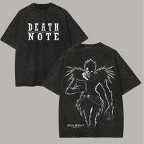 Death Note Vintage Washed T-shirt, Personality Graphic Unisex Oversized Short Sleeve Streetwear Tee for Men Women, Year Round Casual Tops S black