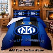 Inter Milan Pattern Bedding 3Pcs Set Custom Name, Bed Sheet And Pillowcases For Home Bedroom 135cmx200cm