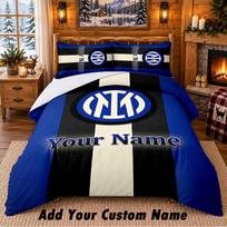 Inter Milan Pattern Bedding 3Pcs Set Custom Name, Bed Sheet And Pillowcases For Home Bedroom 135cmx200cm