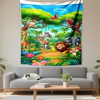 Jungle Animal Cartoon Print Patterned tapestry for bedroom and living room home decor 180x230cm(70x90in)