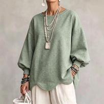 Women's Casual Loose Fit Crewneck Sweatshirt with Sleeves and Curved Hem S gray