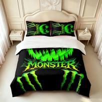 Monster Energy (14) 3pc set soft and comfortable an ideal gift for family and friends Includes one duvet cover and two pillowcas 135cmx200cm green