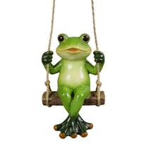 Swinging Frogs Garden Figurine, Resin Hanging Yard Decors for Patios Porch Balconies Tree Branch Plant Area and Mini Landscape, Collectible Ornament 1 beige