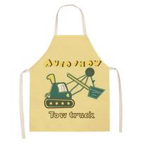 Kids Cartoon Excavator Apron Waterproof Linen Cooking Bib For Children And Teens StyleB,47x38cm beige