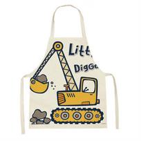 Kids Cartoon Excavator Apron Waterproof Linen Cooking Bib For Children And Teens StyleK,47x38cm