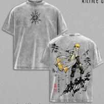Minato Namikaze Naruto Shirt Vintage Washed Tee Fourth Hokage Yellow Flash L gray