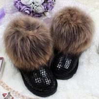 Karštas pardavimas Australija Klasikiniai natūralaus lapės kailio sniego batai Moteriški ankle boots 100% tikra oda Šilti žiemos batai Stori pliušiniai batai 39 black