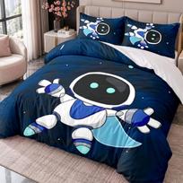 Astro Bot 3Pcs Bedding Set Duvet Cover With Two Pillowcases For Bedroom Home Decoration 135cmx200cm white