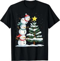 Funny Christmas Snowman Topper Tree Holiday Family Men Women T-Shirt 100 black