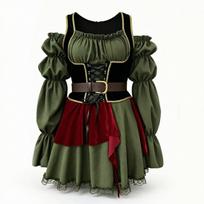 Off-Shoulder Pirate Dress Puff Sleeve with Belt Layered for Cosplay, Women M gray