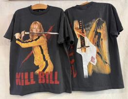 Vintažinis KILL BILL 90-ųjų filmo reklaminis 2003 m. Uma Thurman L dydžio vienos siūlės marškinėlio pakartotinis spausdinimas M brown