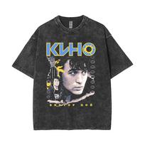Washed Vintage Viktor Tsoi Kino Night Graphic T Shirts Men Women Casual Cotton Oversized Streetwear Classic Rusian Rock T-shirts14 S gray