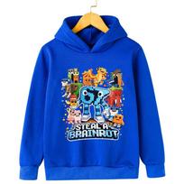 Steal A BrainRot 67 Six Seven Cartoon Hoodie Funny Number 67 Boys Girls Hooded Sweatshirts Children Clothing Korean Fashion Tops 140 blue