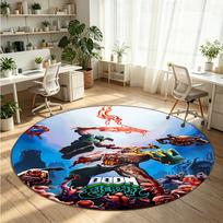 DOOM Printed Round Crystal Velvet Rug Soft Non Slip Floor Carpet For Bedroom Holiday Gift 120cmx120cm