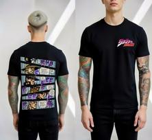 JoJo Bizarre Adventure T-Shirt Anime Manga Panel Graphic Front Back Print Tee 110 gray