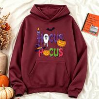 Vintage Hocus Pocus Halloween Hoodie Women Cute Ghost Pumpkin Print Sweatshirt Witchy Fall Outfit Aesthetic Graphic Pullover XL black
