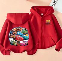 Boys Girls Lightning McQueen 95 Car Zip Up Hoodie Kids Cartoon Cars Printed Hooded Coat Children Fashion Loose Sweatshirt Jacket 130 red