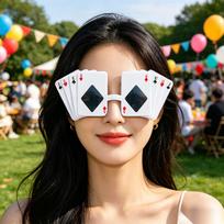 Funny Novelty Glasses with Black Playing Card for Party Favors, Costumes and Photo Booth Props One Size white