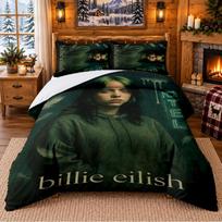 Billie Eilish Pattern Bedding 3Pcs Set Bed Sheet And Pillowcases For Indoor Bedroom 135cmx200cm
