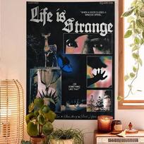 Life is Strange Printed tapestry wall hanging tarot card hippie wall skirt dormitory home decoration 100X70CM gray