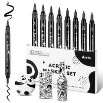 Arrtx Black Acrylic Paint Pens 8 Pack Brush and Fine Tip Paint Markers for Rock Painting Drawing, Wood, Graffiti, Canvas black