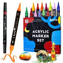 Arrtx Black Acrylic Paint Pens 8 Pack Brush and Fine Tip Paint Markers for Rock Painting Drawing, Wood, Graffiti, Canvas