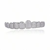 Gold Unisex 10-Tooth Zirconium Grillz - European & American Hip Hop Accessory white