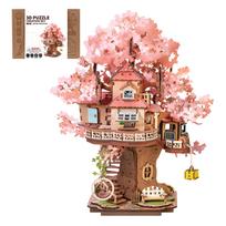 ROBOTIME 3D Wooden Puzzle Cherry Blossom Design Assembly Kit DIY Craft Mechanical Model Japanese Style Interior Decor Toy Educational Toy Wooden Model beige