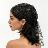 Cirkonio Galvos Skara Moterims, Blizganti Kristalinio Tinklelio Galvos Apdangalas, Blizganti Bandana Plaukų Skara vakarėliui, festivaliui, naktiniam klubui brown