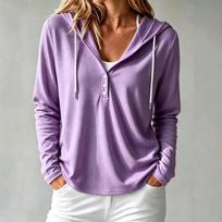 Women's Casual Loose Fit Long Sleeve Hooded Top with and Buttons for Everyday Wear XL violetinė