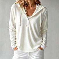 Women's Casual Loose Fit Long Sleeve Hooded Top with and Buttons for Everyday Wear S balta