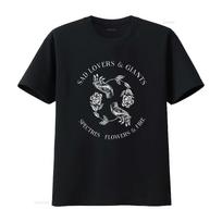 Sad Lovers Giants T Shirt with Spectres Flowers Fire Print Design vintage Washed Versatile stre XS black