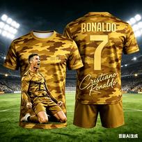 Ronaldo No.7 Camouflage Print Adult/Kids Classic 3D Quick-Drying T-Shirt and Shorts Set New Summer Plus Size Loose-Fit Suit 130 brown