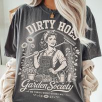 Comfort Colors® Dirty Hoe Garden Society Shirt, Funny Gardening Shirt, Plant Lover Gift, Vintage Garden Tee,Cottagecore Floral Tee,Plant Mom XL gray