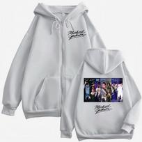 Vintage Classic Michael Jackson Graphic Zipper Hoodie Men's Women Rock Fashion Zip Up Sweatshirts Casual Loose Fleece Pullovers 2XL gray