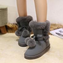 Women's Mid-Tube Snow Boots with Wool Ball Ornament, Style 5825, Warm Cotton Shoes 41 black