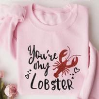 Rheaclots Women's  You're My Lobster  Embroidered Cotton Tee L white