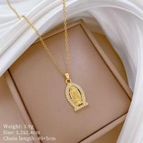 Gold Plated Maria Necklace Cubic Zircon Heart Choker For Women Mary Titanium Steel Chain Religious Jewelry A15