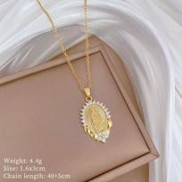 Gold Plated Maria Necklace Cubic Zircon Heart Choker For Women Mary Titanium Steel Chain Religious Jewelry A23