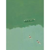 Minimalistinis Abstrakcionizmas Siurrealizmas Šviesiai Žalia Jūros Vanduo Plaukimas Meno Plakatas Drobės Spaudinys Svetainė Miegamasis Namų Dekoras 70cm×120cm NoFrame