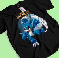 Digimon Adventure Anime Veemon Printed T-shirt Summer Men's and Women's T-shirt Trendy Loose Casual Short Sleeve 2026 New Tops 120 blue