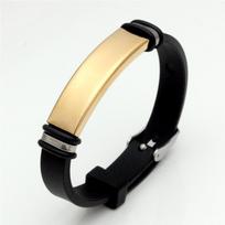 Stainless Steel ID Custom Seal Bracelet Adjustable Silicone Strap Sport Wristband Engravable Bar Jewelry Accessories 21cm black