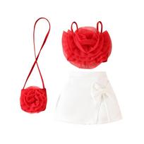 Summer Girls Three-dimensional Flower Suspender Bow Short Skirt Small Bag Set 85
