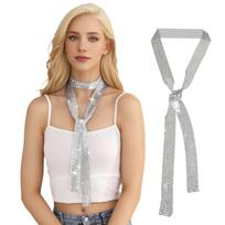Sparkling Metallic Sequin Scarf, Skinny Neck Tie Choker for Women brown