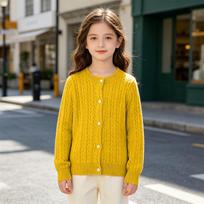 Kids Vintage Cable Knit Cardigan Soft Comfortable Sweater for Boys Girls Everyday Wear 140 geltona