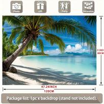 Tropical Beach Birthday Party Banner, Palm Tree Ocean Polyester Backdrop for Home Wall 80CMx120CM