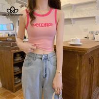 Women's Summer Sling Small Vest Slimming Spice Girl I-shaped Base Short Sleeveless Top for Outer Wear XL rožinė