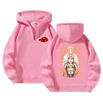 Harajuku Anime Naruto su gobtuvu megztiniai Ketvirčio užtrauktuko gobtuvai Kawaii Uzumaki Naruto pieštuku spausdinti laisvalaikio lauko megztiniai Streetwear S pink