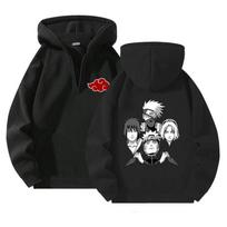 Harajuku Anime Naruto su gobtuvu megztiniai Ketvirčio užtrauktuko gobtuvai Kawaii Uzumaki Naruto pieštuku spausdinti laisvalaikio lauko megztiniai Streetwear S black