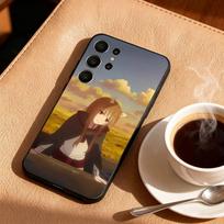 Anime S-Spice and W-Wolf Phone Case For Samsung S26,S25,24,23,22,30,21,10,9,Ultra,Plus,Lite,Black Soft Case Samsung S21fe gray